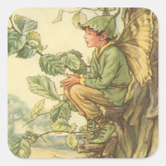 Winged Elm Fairy Sitting in a Tree Square Sticker (Front)