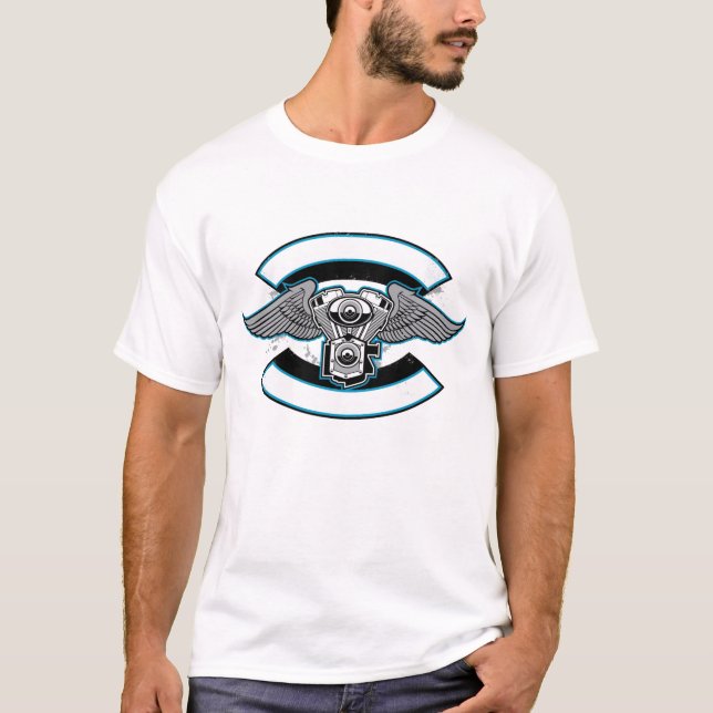 Winged Engine Blue Monogram Moto Tee (Front)