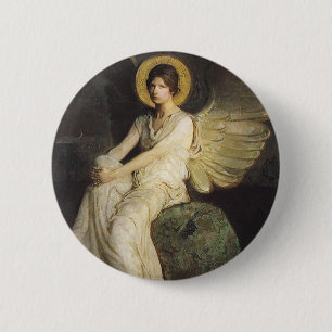 Winged Figure Seated Upon a Rock by Abbott Thayer 2 Inch Round Button