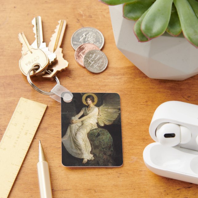 Winged Figure Seated Upon a Rock by Abbott Thayer Keychain (Desk)