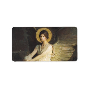 Winged Figure Seated Upon a Rock by Abbott Thayer Label