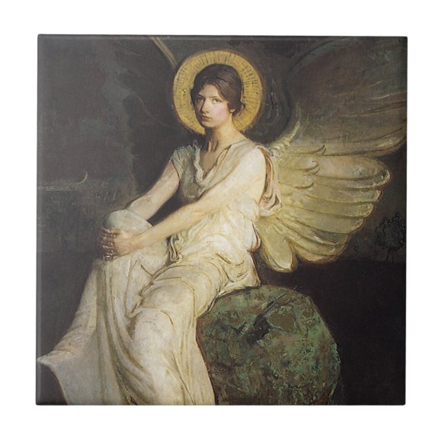 Winged Figure Seated Upon a Rock by Abbott Thayer Tile (Front)