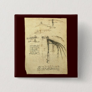 Winged Flying Machine Sketch by Leonardo da Vinci 2 Inch Square Button