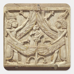 Winged genii, Assyrian Period, c.750 BC (ivory) Square Sticker