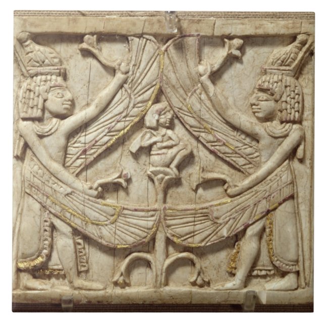 Winged genii, Assyrian Period, c.750 BC (ivory) Tile (Front)