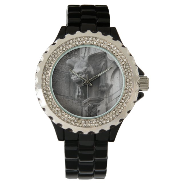 Winged Gothic Gargoyle Ladies Black Wristwatch (Front)