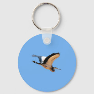 Winged great blue heron bird in flight keychain