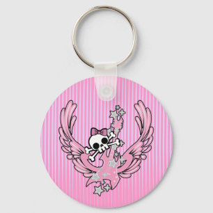 Winged Guitar with Cute Skull Keychain