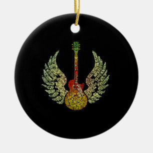 WInged Guitar Words Ceramic Ornament
