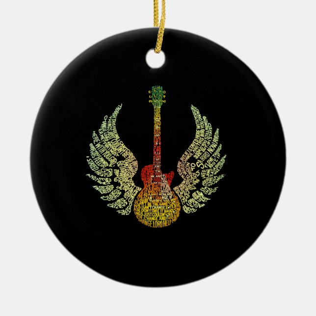 WInged Guitar Words Ceramic Ornament (Front)