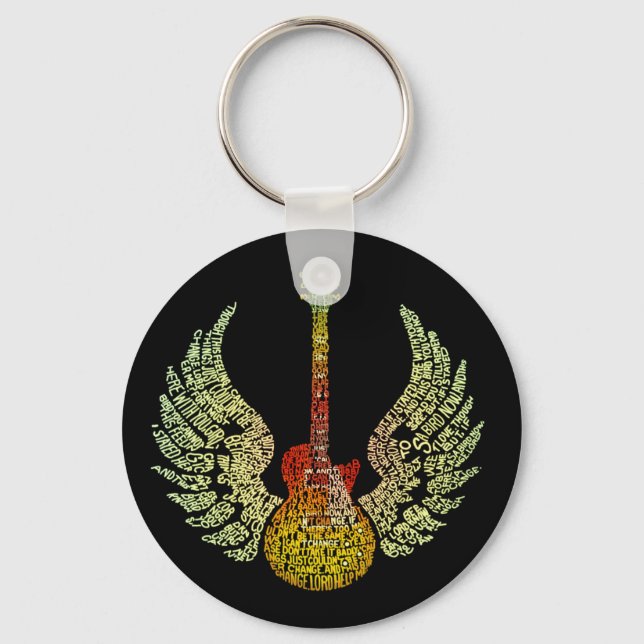 WInged Guitar Words Keychain (Front)