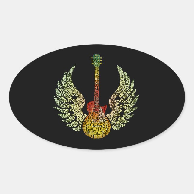 WInged Guitar Words Oval Sticker (Front)