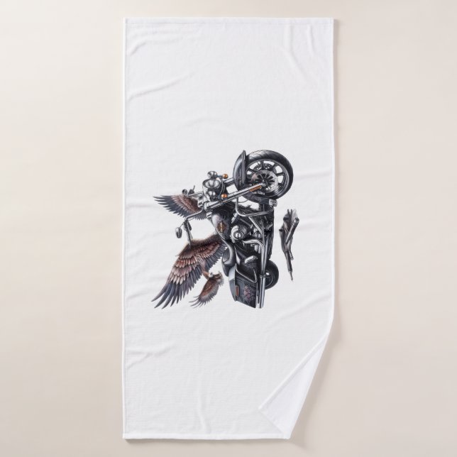 Winged Harley-Davidson Motorcycle Watercolor Illus (Serviette de bain)