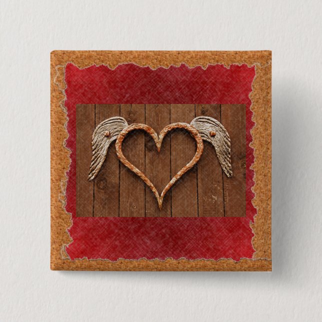 Winged Heart 2 Inch Square Button (Front)