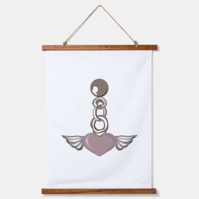 Winged heart chain charm - Aesthetic Angel design Hanging Tapestry (Front)