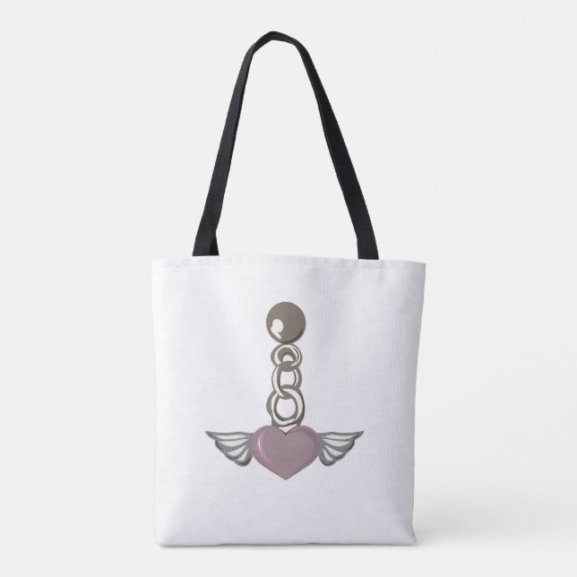 Winged heart chain charm - Aesthetic Angel design Tote Bag (Back)