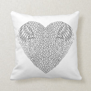 Winged Heart Doodle Throw Pillow