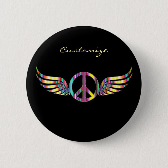 Winged Hippie Peace Symbol Thunder_Cove 2 Inch Round Button (Front)