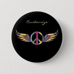Winged Hippie Peace Symbol Thunder_Cove 2 Inch Round Button