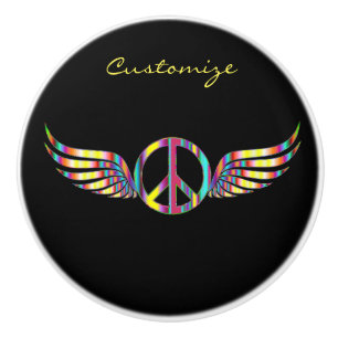 Winged Hippie Peace Symbol Thunder_Cove Ceramic Knob