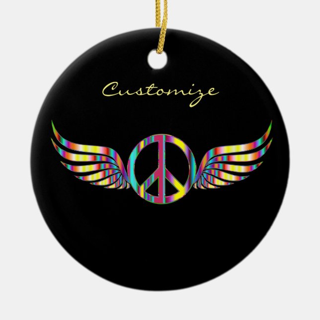 Winged Hippie Peace Symbol Thunder_Cove Ceramic Ornament (Front)