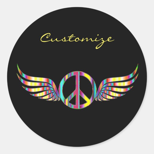 Winged Hippie Peace Symbol Thunder_Cove Classic Round Sticker (Front)
