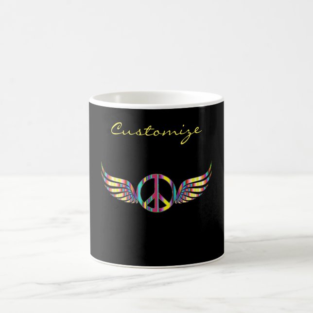 Winged Hippie Peace Symbol Thunder_Cove Coffee Mug (Center)