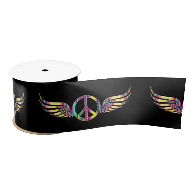 Winged Hippie Peace Symbol Thunder_Cove Satin Ribbon (Spool)