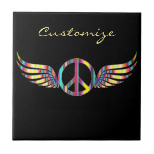 Winged Hippie Peace Symbol Thunder_Cove Tile