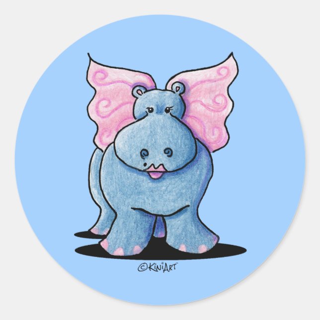 Winged Hippo Gift Classic Round Sticker (Front)