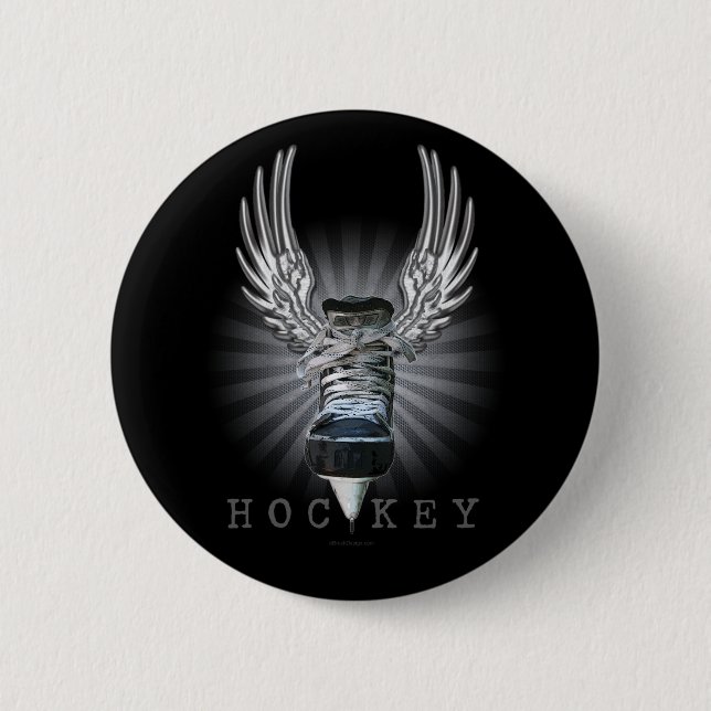 Winged Hockey 2 Inch Round Button (Front)