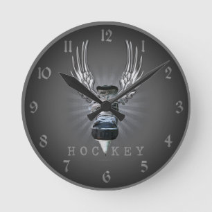 Winged Hockey Round Clock