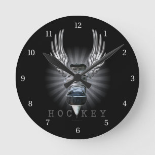 Winged Hockey Round Clock