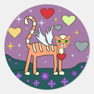 Winged Kitty with Heart Custom Sticker