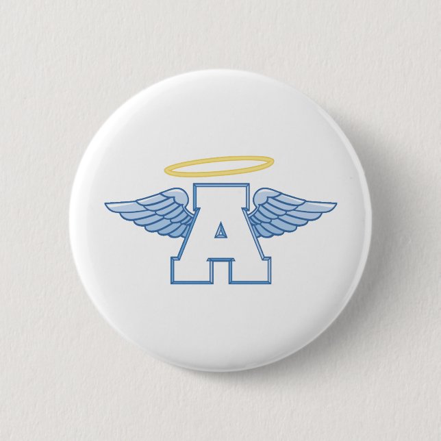 Winged Letter A 2 Inch Round Button (Front)