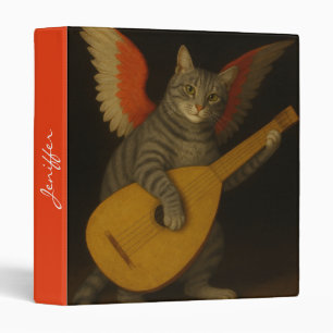 Winged Musician Cat Playing Lute Art Binder