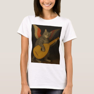 Winged Musician Cat Playing Lute Art T-Shirt