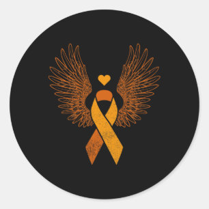 Winged orange ribbon leukaemia blood cancer awaren classic round sticker