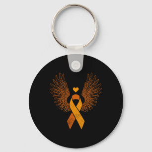 Winged orange ribbon leukaemia blood cancer awaren keychain