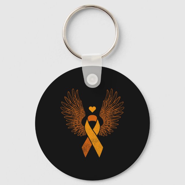Winged orange ribbon leukaemia blood cancer awaren keychain (Front)