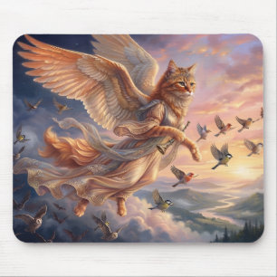 Winged Orange Tabby Cat Funny Animal Art Mouse Pad