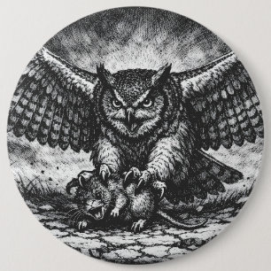 Winged Owl Sentinel by BurnsInHell 6 Inch Round Button