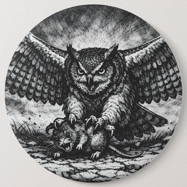 Winged Owl Sentinel by BurnsInHell 6 Inch Round Button (Front)