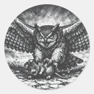 Winged Owl Sentinel by BurnsInHell Classic Round Sticker