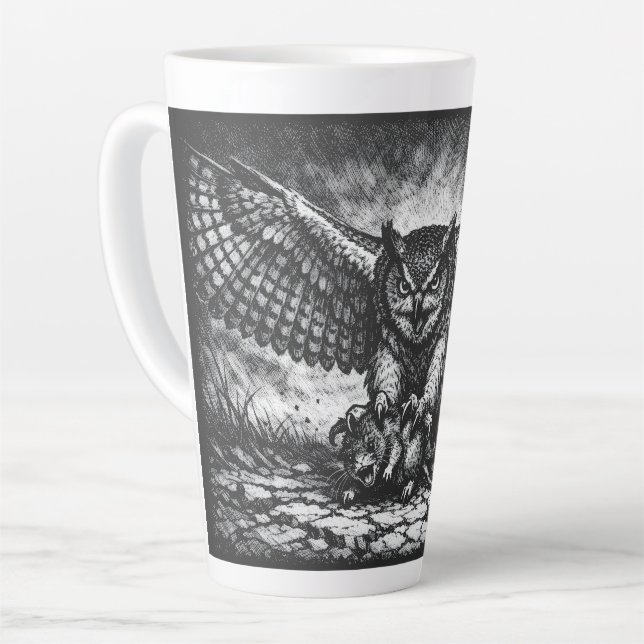 Winged Owl Sentinel by BurnsInHell Latte Mug (Left Angle)