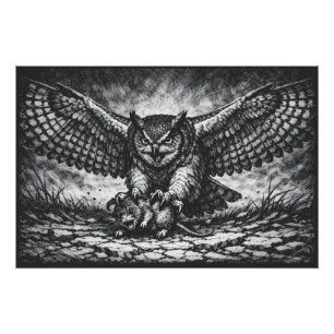 Winged Owl Sentinel by BurnsInHell Poster