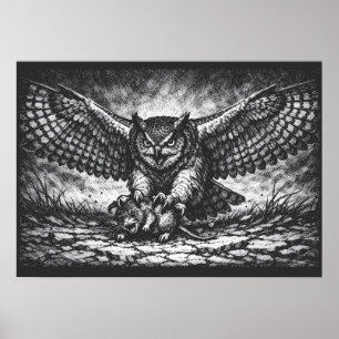 Winged Owl Sentinel by BurnsInHell Poster