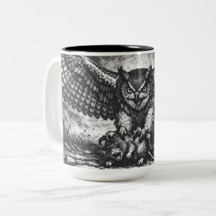 Winged Owl Sentinel by BurnsInHell Two-Tone Coffee Mug