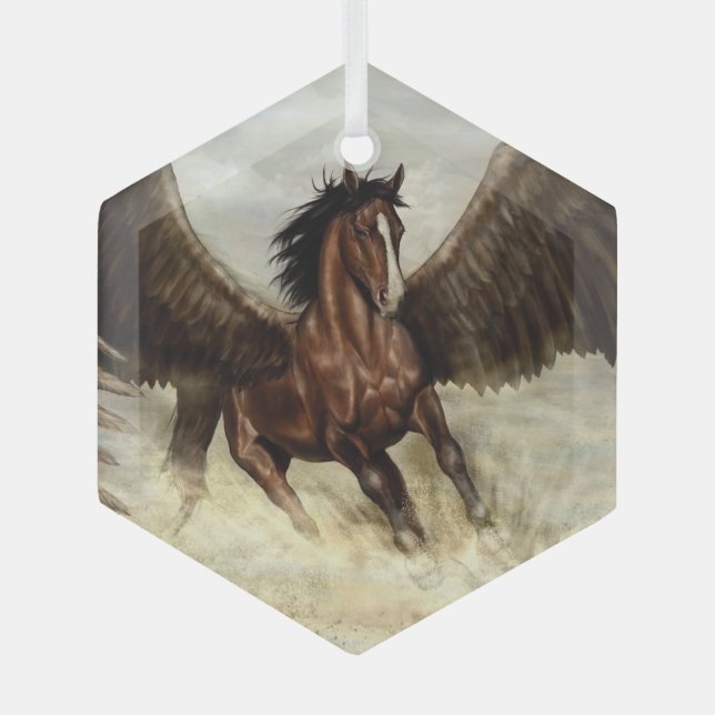 Winged Pegasus  Glass Ornament (Front)