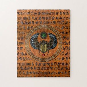 Winged Scarab /W Gems & Egyptian Hieroglyphics Jigsaw Puzzle